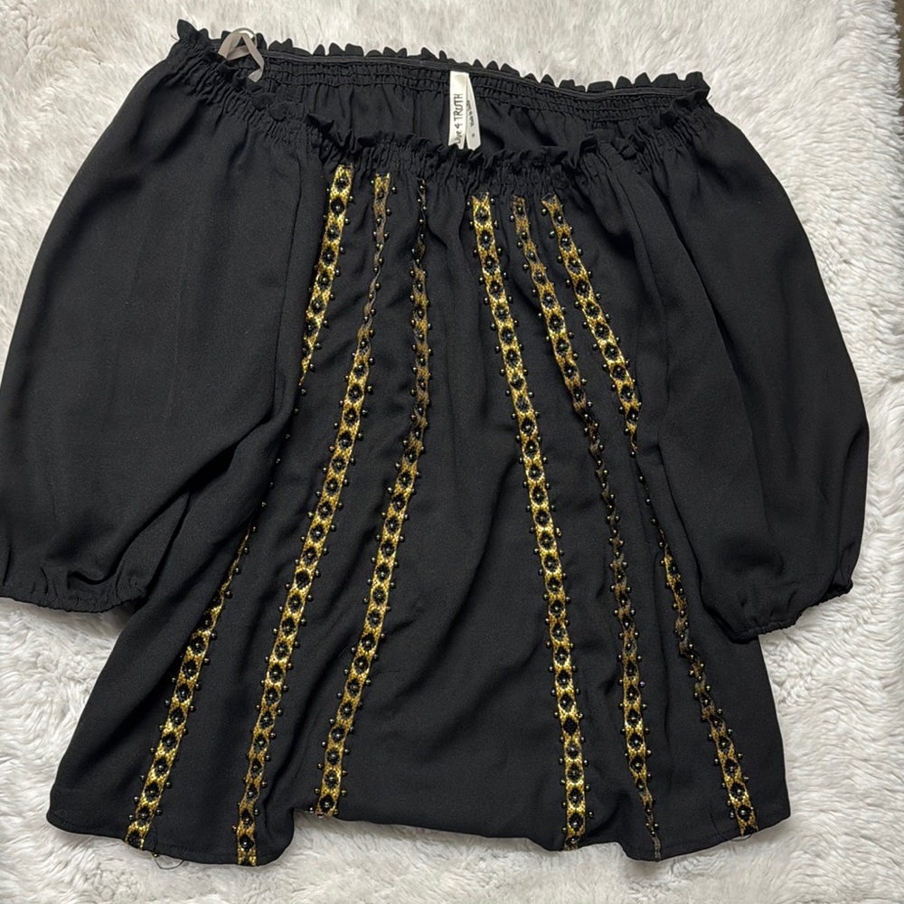 Black Off-Shoulder Top with Gold Accents